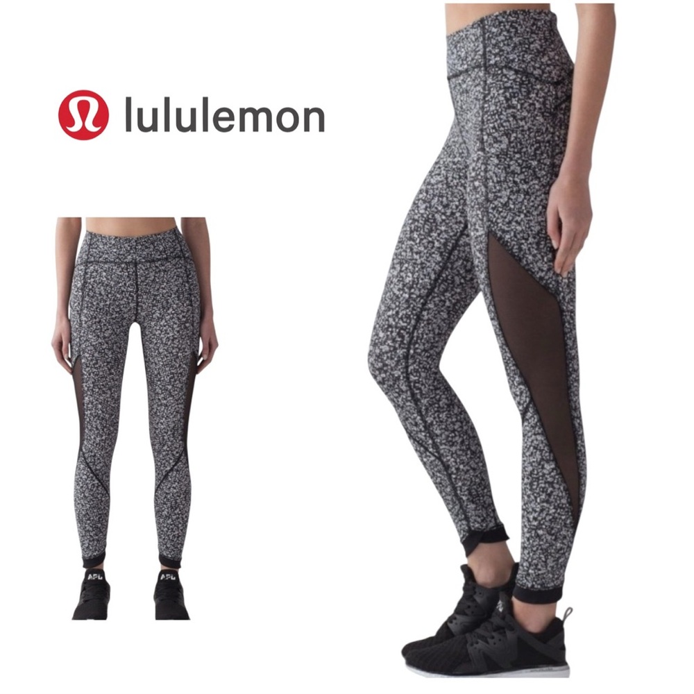 Lululemon Speckled Mesh Panel Leggings Size Small Black White
